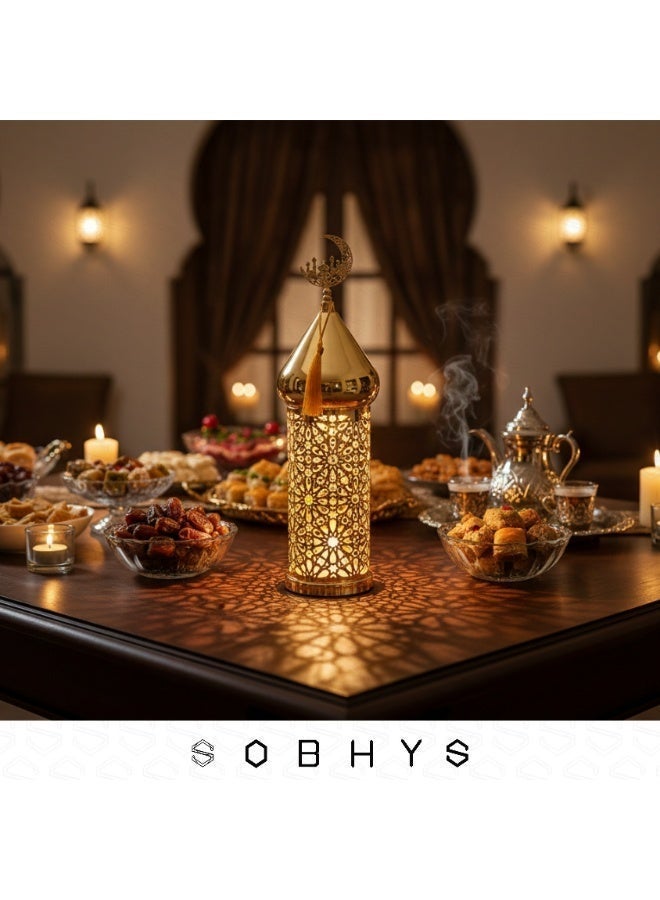 SOBHYS Premium Gold-Plated Metal Ramadan Lantern, Islamic Fanoos Decor for Home & Majlis SOBHYS (Medium) - Image 1